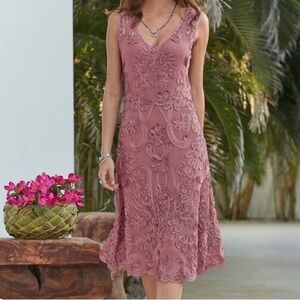 Sundance Woman's Pink Cameo Tank Mesh Embroider A-Line Midi Dress Sz sm
